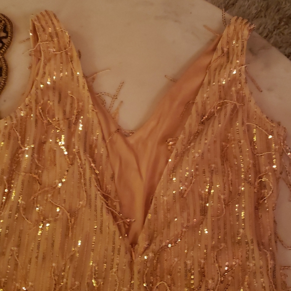 NWT gold sequin v-neck cocktail dress m - Picture 12 of 13